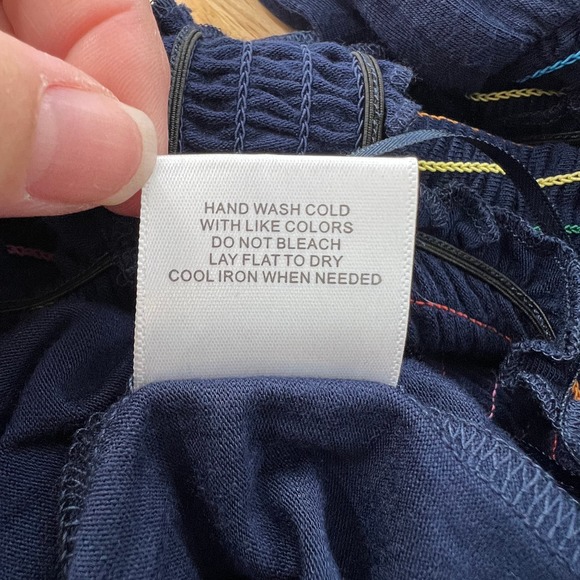 New Modcloth Navy Knit Multicolor Smocked Rainbow Jumpsuite Large‎ - Picture 8 of 8